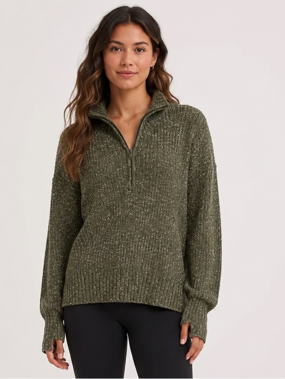 Offline by Aerie Chunky Knit 3/4 Zip Sweater Thumbhole Oversized Sweater Large
